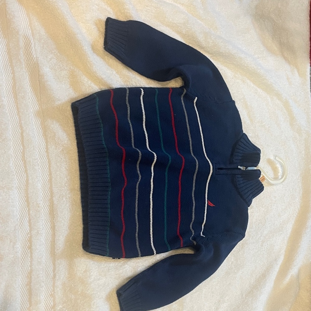 Nautica Men's Navy Sweater with Multicolor Stripes